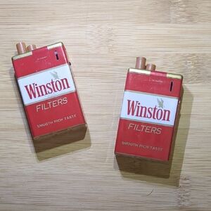 2 Vintage Winston Red and Gold Cigarette Pack Lighters